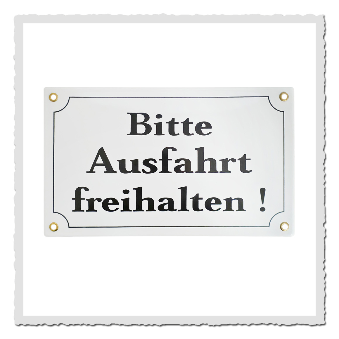 Emailleschild „Bitte Ausfahrt freihalten!“ in Weiß-Schwarz, 25×15 cm, klassisches Hinweisschild
